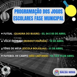Divulgada a programação dos Jogos Escolares - Fase Municipal em Balsa Nova